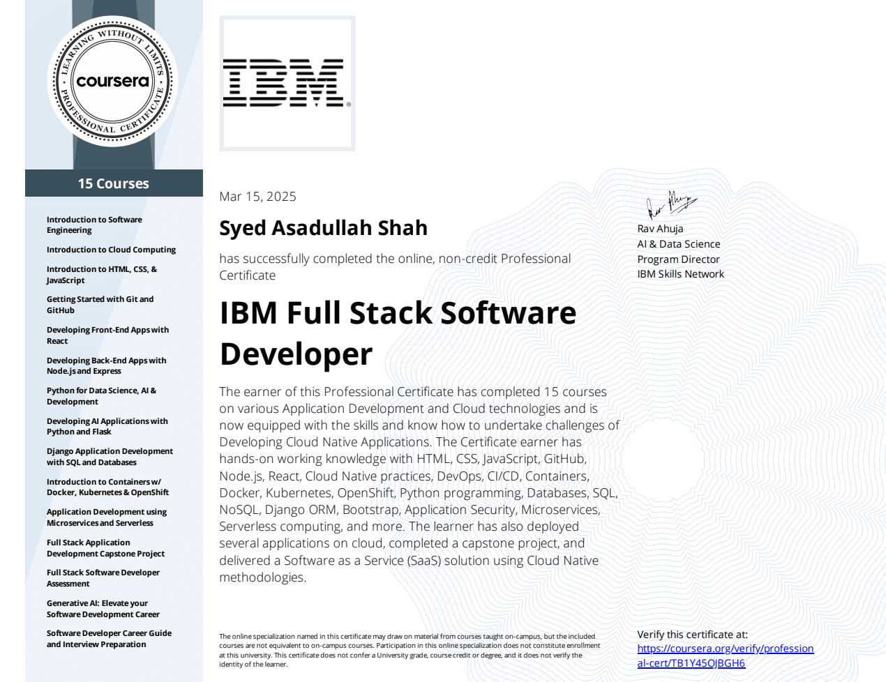 Full Stack Development Certificate